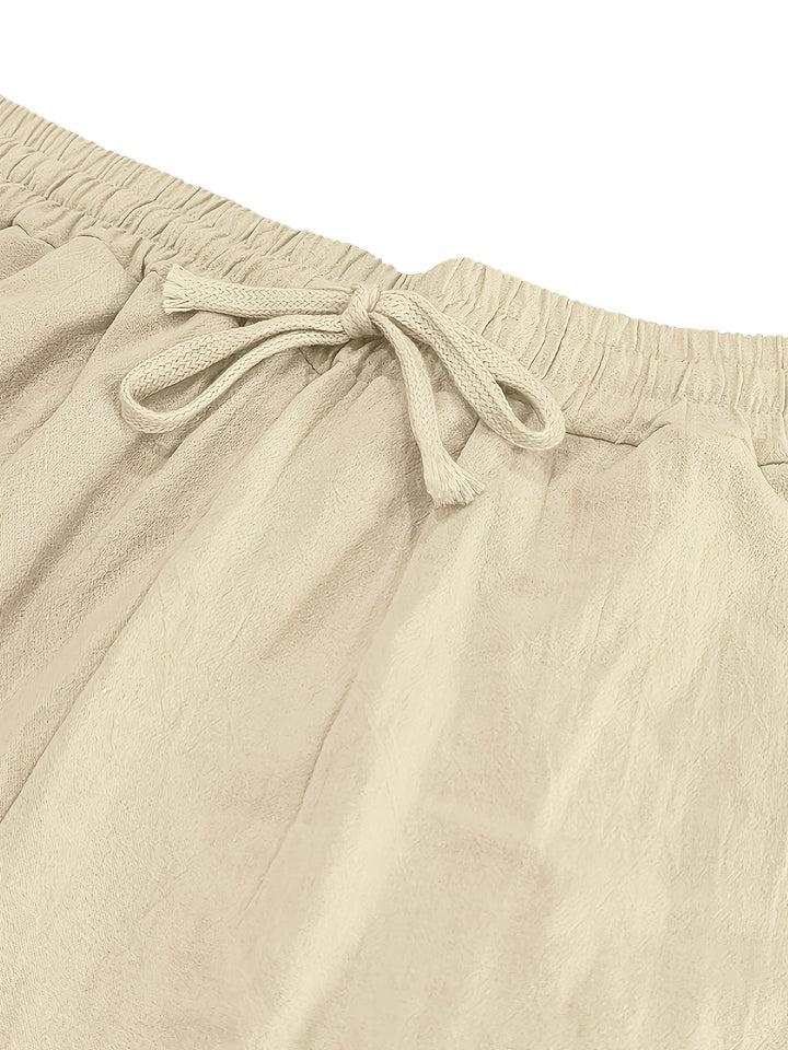 Men's Crinkled Linen Wide-Leg Drawstring Pants