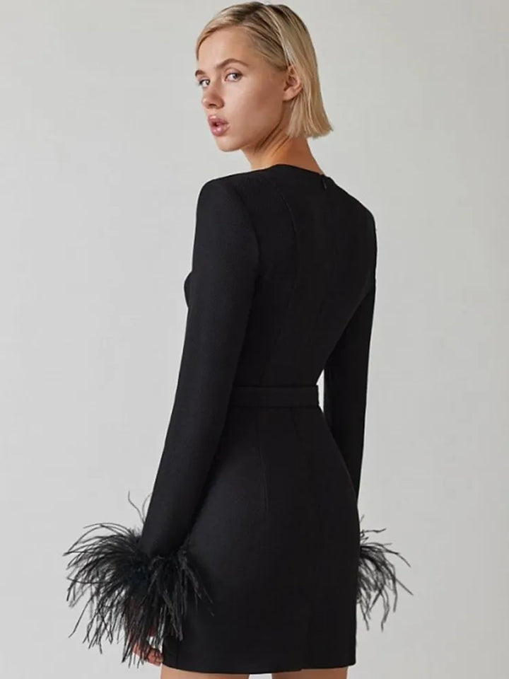 Daphne | Feather Cuff Cocktail Mini Dress