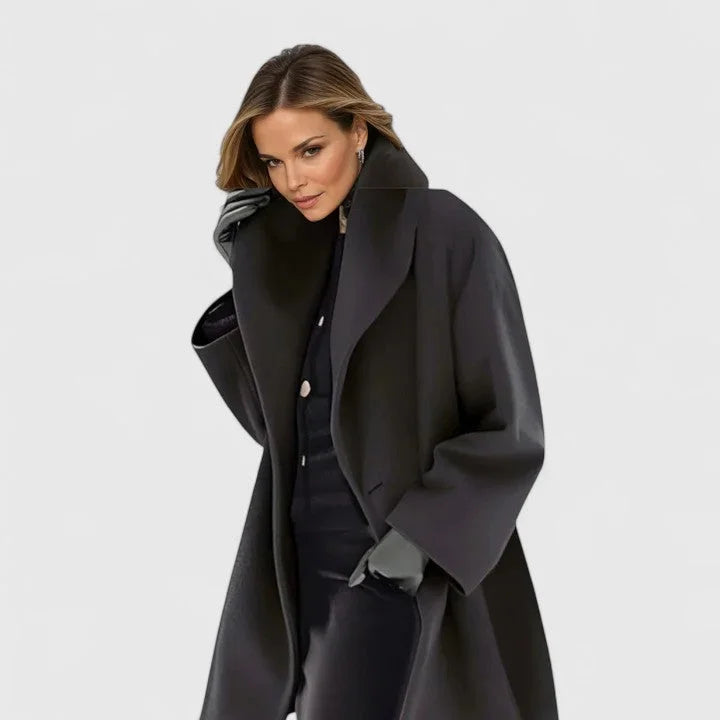 Women's Wool Shawl Collar Coat with Button-Front Closure