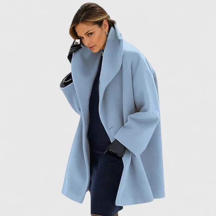 Women's Wool Shawl Collar Coat with Button-Front Closure