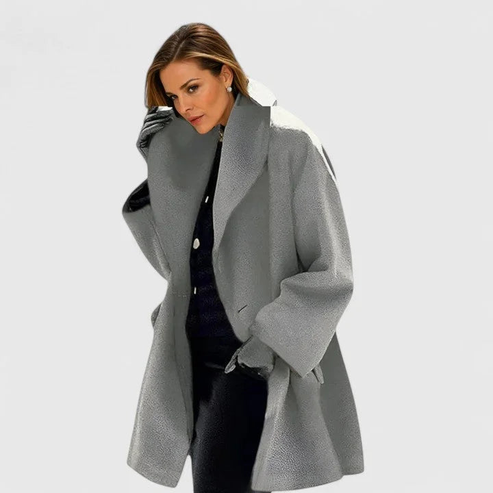 Women's Wool Shawl Collar Coat with Button-Front Closure