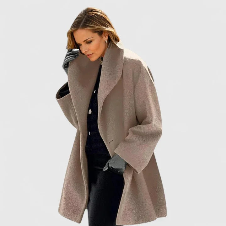 Women's Wool Shawl Collar Coat with Button-Front Closure