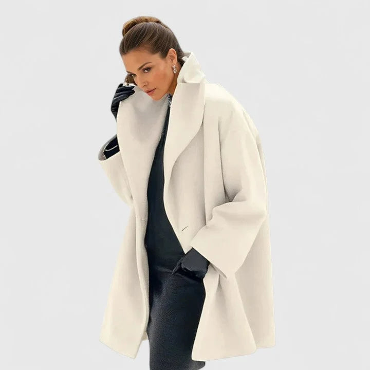 Women's Wool Shawl Collar Coat with Button-Front Closure