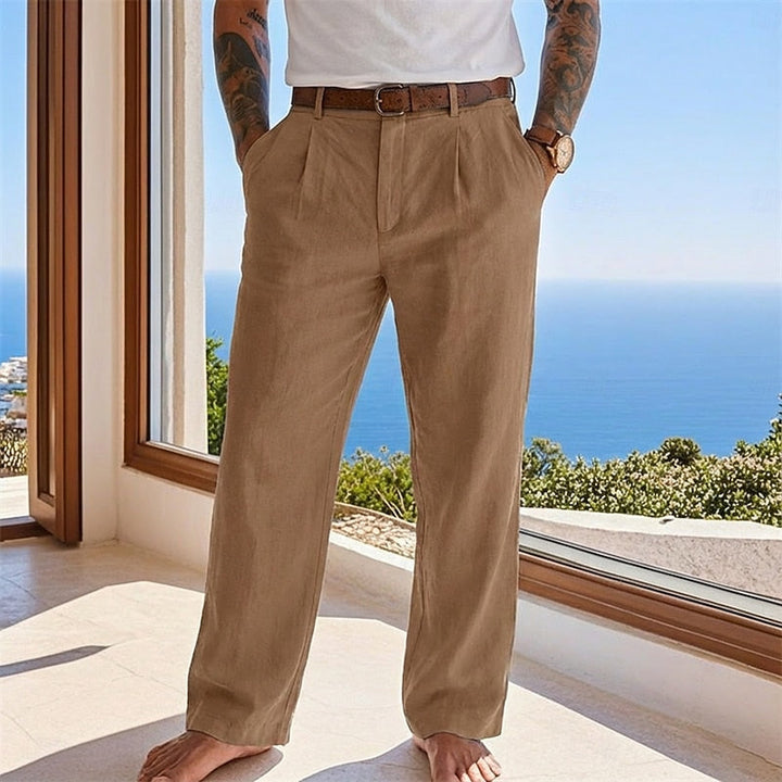 Men's Linen Pleated Pants with Tailored Fit