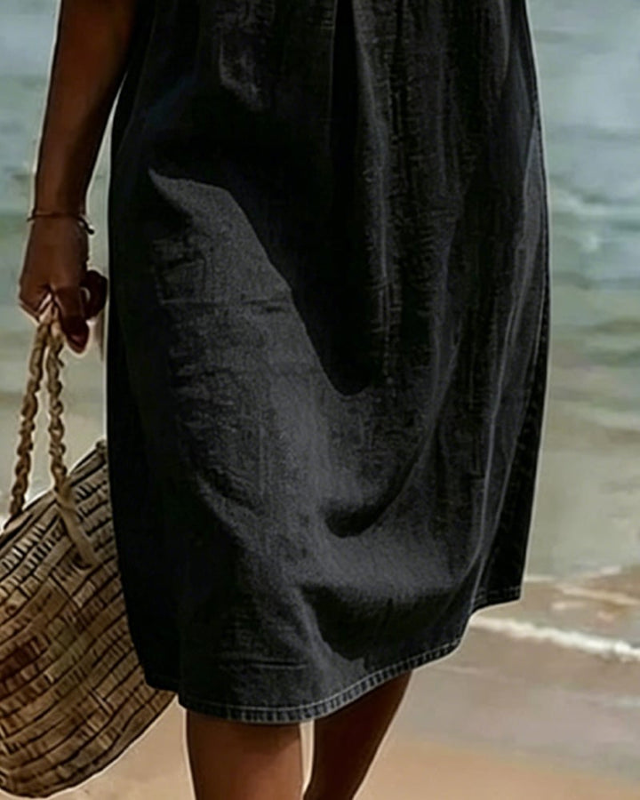 Women's Denim Midi Dress with Flutter Sleeves