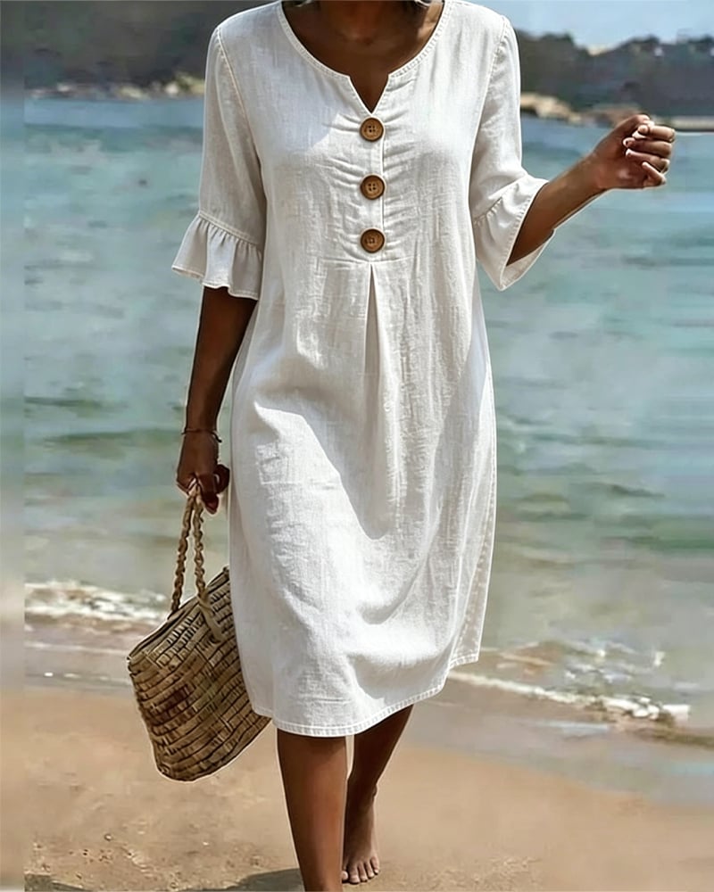 Women's Denim Midi Dress with Flutter Sleeves