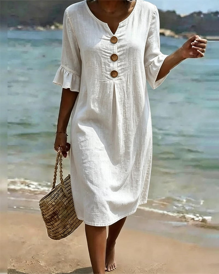 Women's Denim Midi Dress with Flutter Sleeves