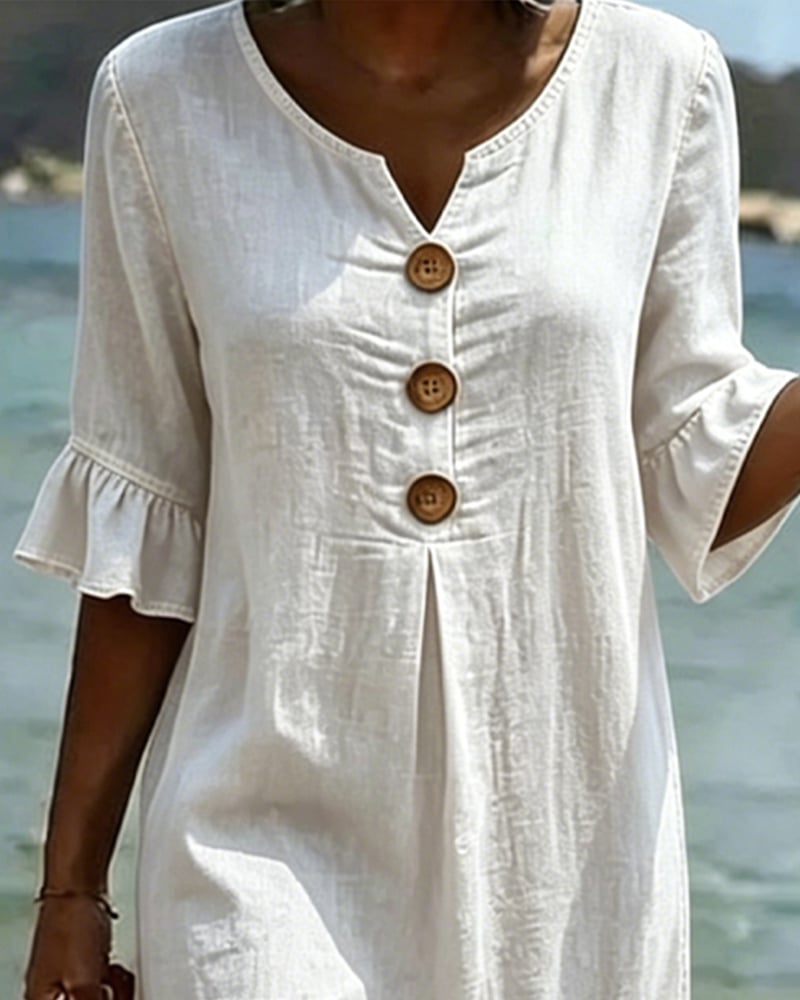Women's Denim Midi Dress with Flutter Sleeves