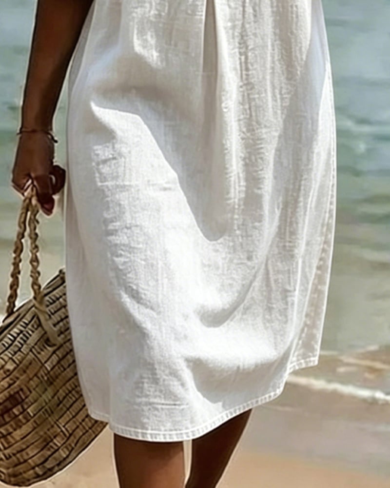 Women's Denim Midi Dress with Flutter Sleeves