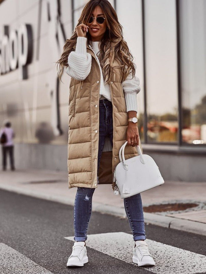 Women's Quilted Knee-Length Puffer Gilet in Longline Fit