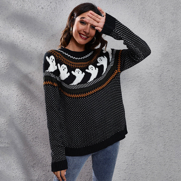 Women's Knit Halloween Jumper with Skull Skeleton Print