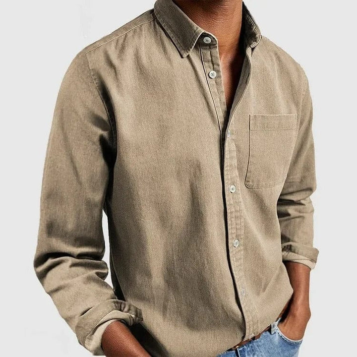 Men's Chambray Button-Up Shirt with Chest Pocket