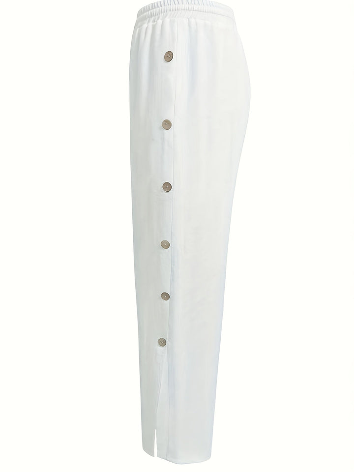 Men's Linen Straight-Leg Pants with Side Button Placket