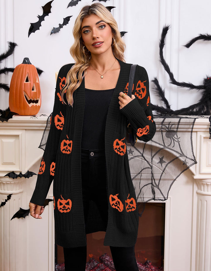Women's Pumpkin Print Halloween Cardigan