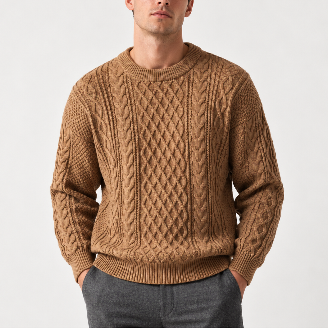 Men's Cable Knit Crew Neck Jumper in Relaxed Fit