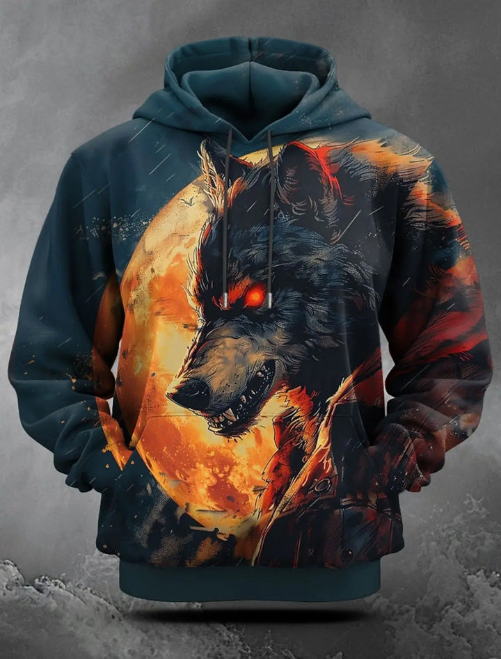 Men's Halloween Pumpkin Print Hoodie with Kangaroo Pocket