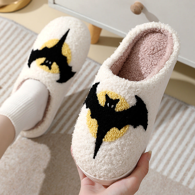 Halloween Bat Print Slippers with Fleece Lining
