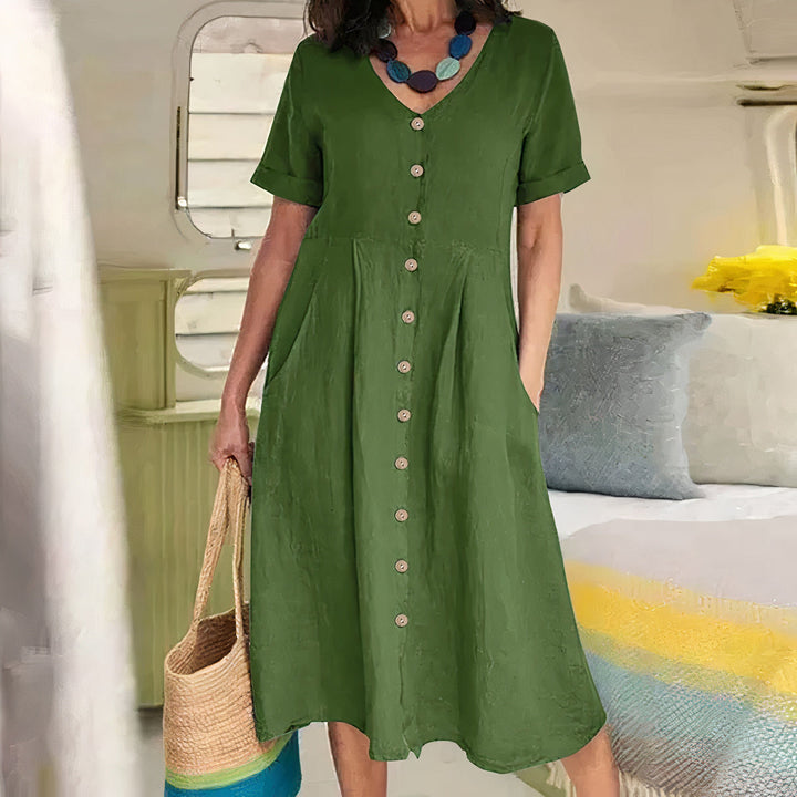 Women's Button Front Summer Midi Dress