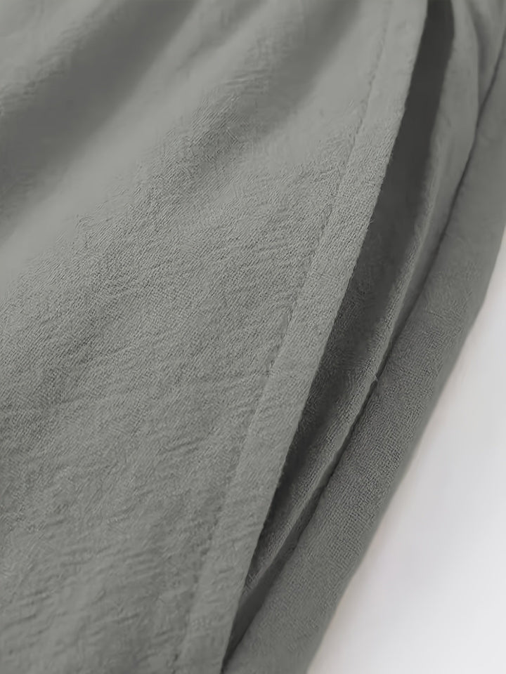Men's Crinkled Linen Wide-Leg Drawstring Pants