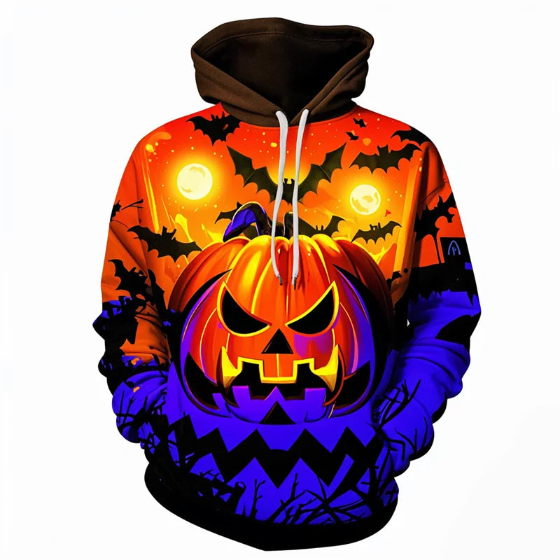 Men's Halloween Pumpkin Print Hoodie with Kangaroo Pocket