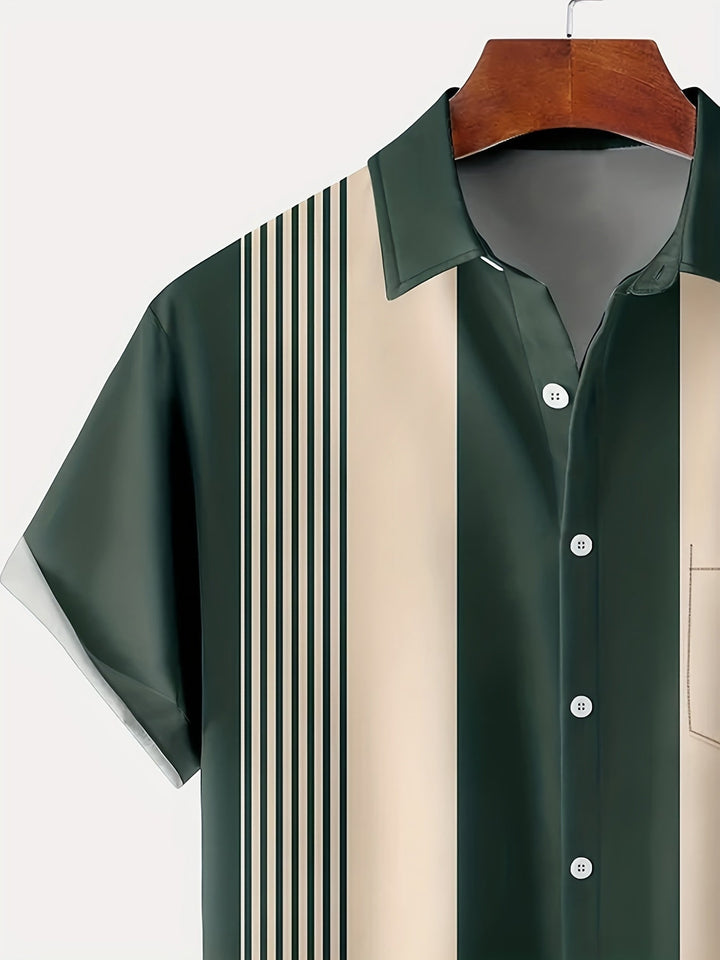 Men's Short Sleeve Colourblock Shirt with Diamond Print
