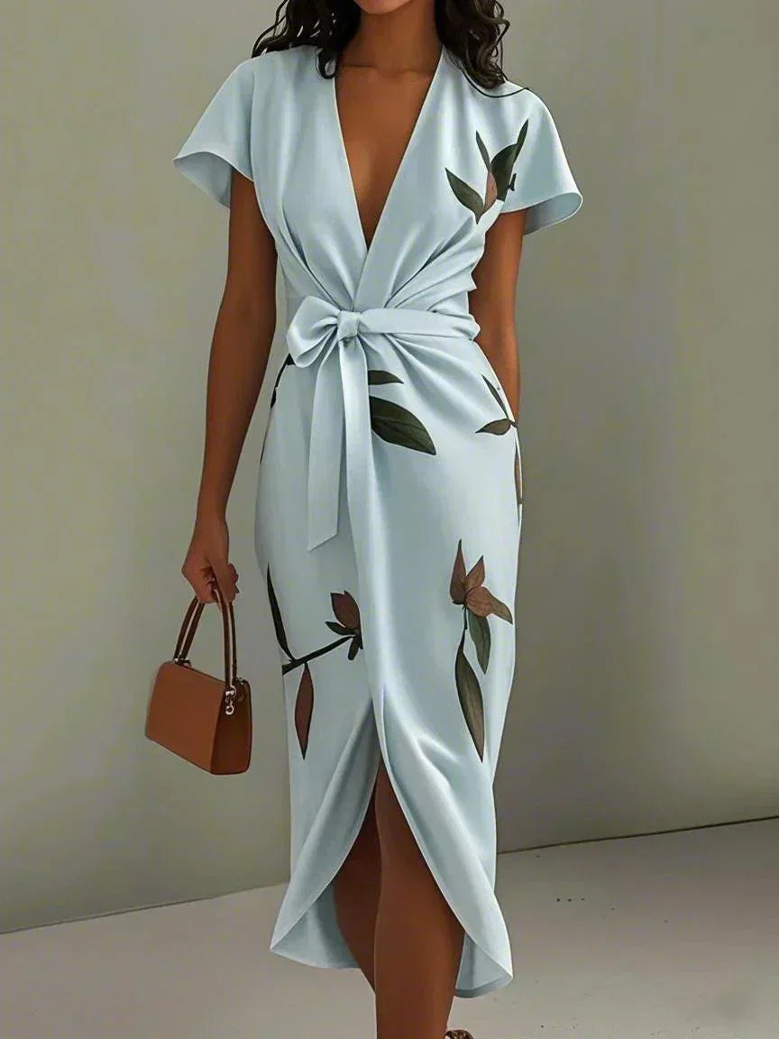 Women's Floral Maxi Wrap Dress with Tie Waist