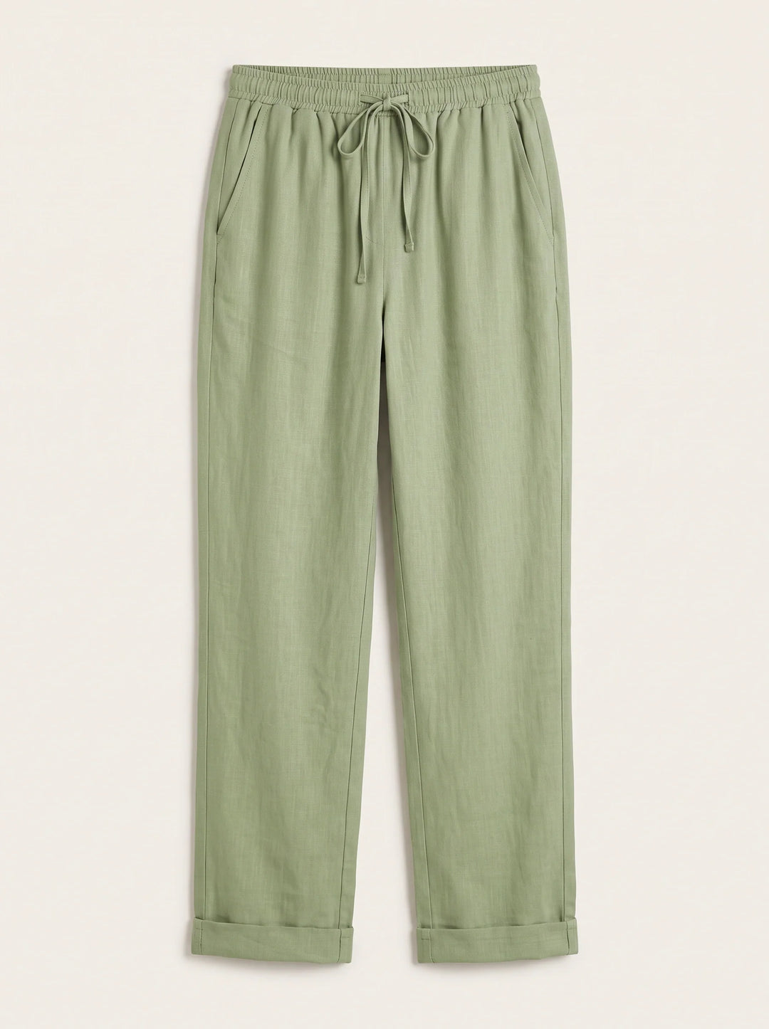 Women's Linen Straight-Leg Pants with Cuffed Hem