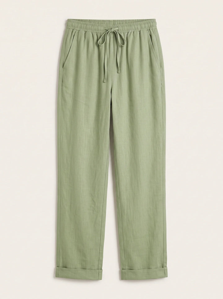 Women's Linen Straight-Leg Pants with Cuffed Hem