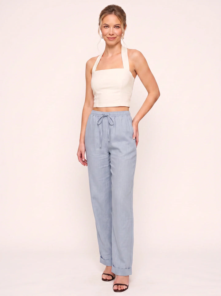 Women's Linen Straight-Leg Pants with Cuffed Hem