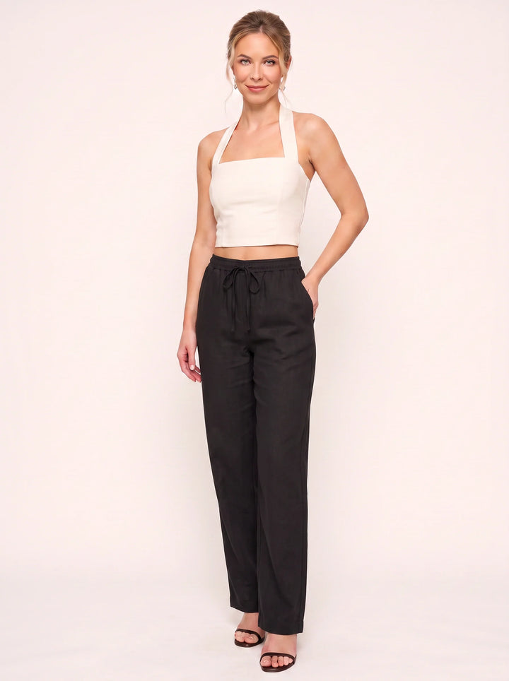 Women's Linen Straight-Leg Pants with Cuffed Hem