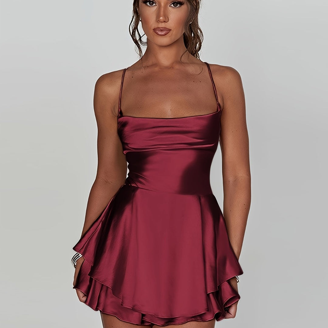 Women's Satin Mini Dress with Ruffle Hem