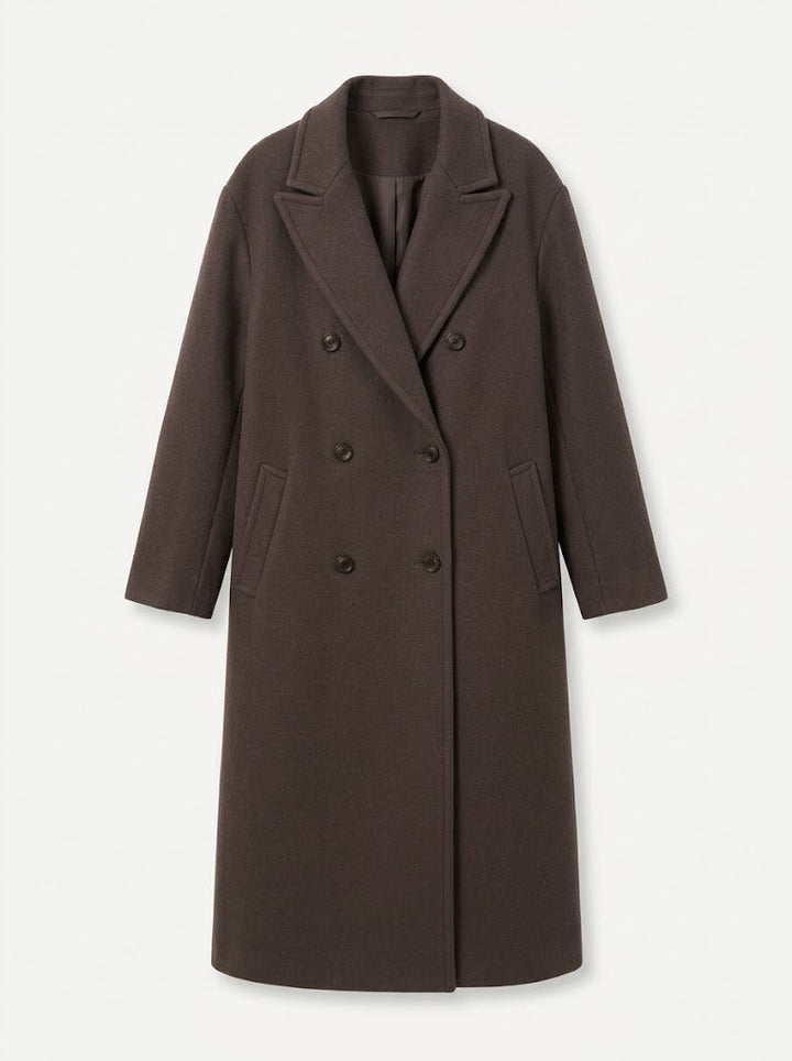 Women's Oversized Double-Breasted Longline Coat with Wide Lapel