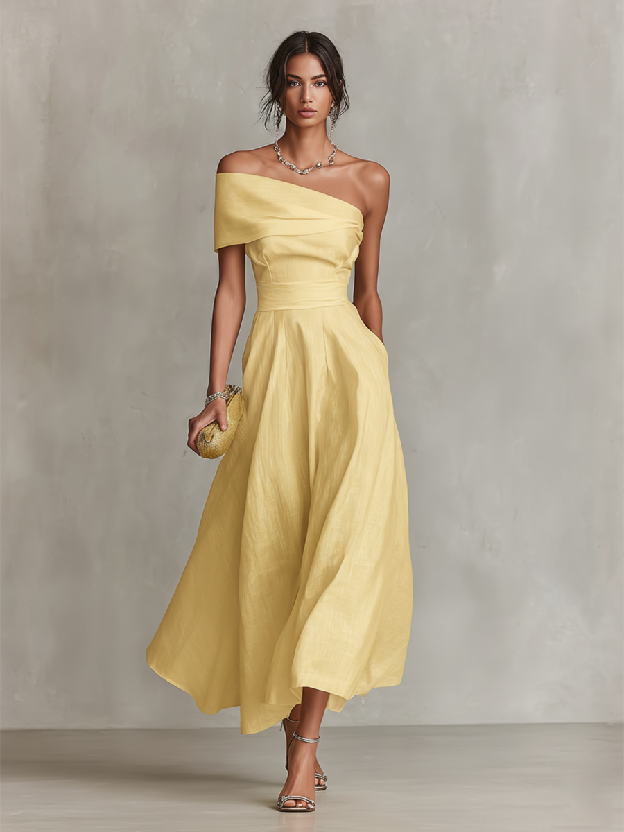 Women's Linen One-Shoulder Maxi Dress