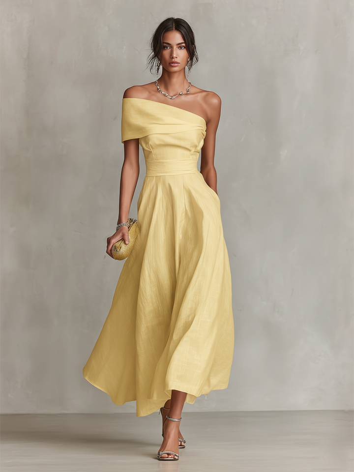 Women's Linen One-Shoulder Maxi Dress