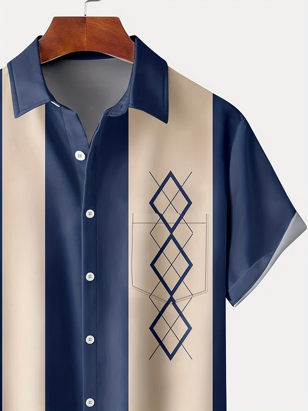 Men's Short Sleeve Colourblock Shirt with Diamond Print