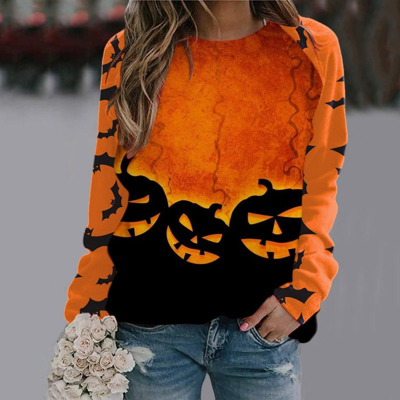 Women's Halloween Witch Print Jumper with Bat Sleeves