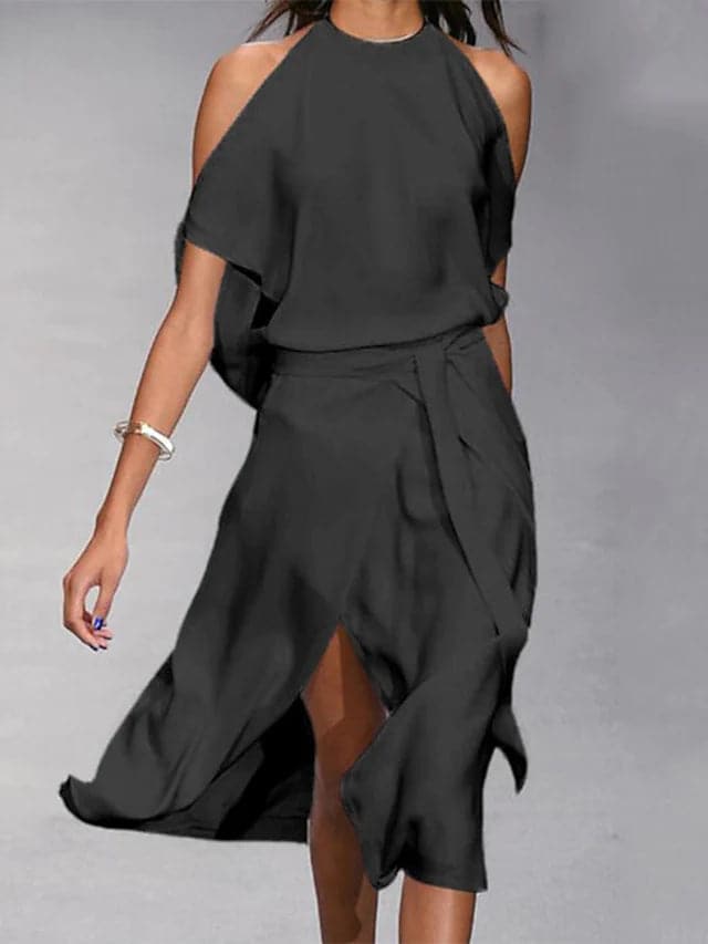 Clara | Formal Halter Neck Evening Midi Dress