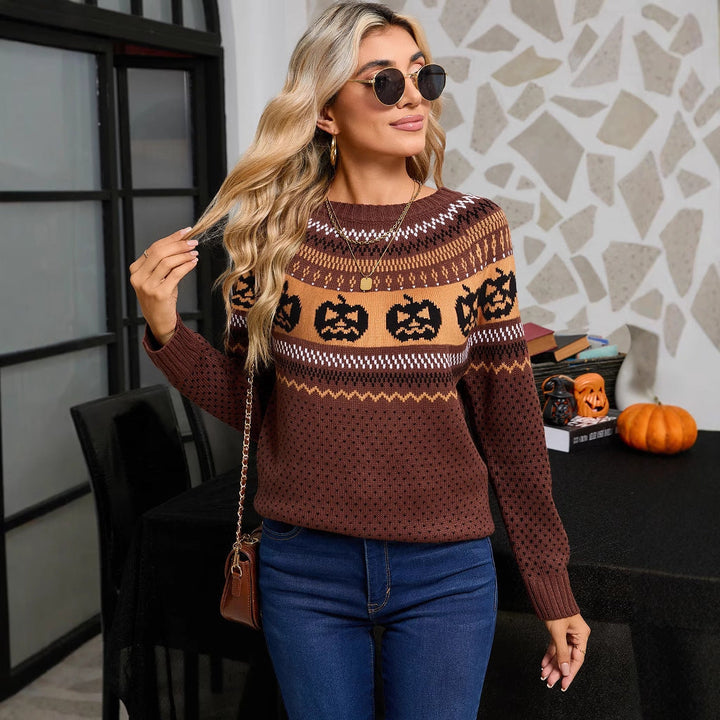 Women's Pumpkin Print Halloween Knit Jumper
