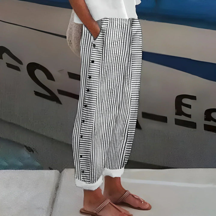 Elara | Striped Button Detail Cropped Pants