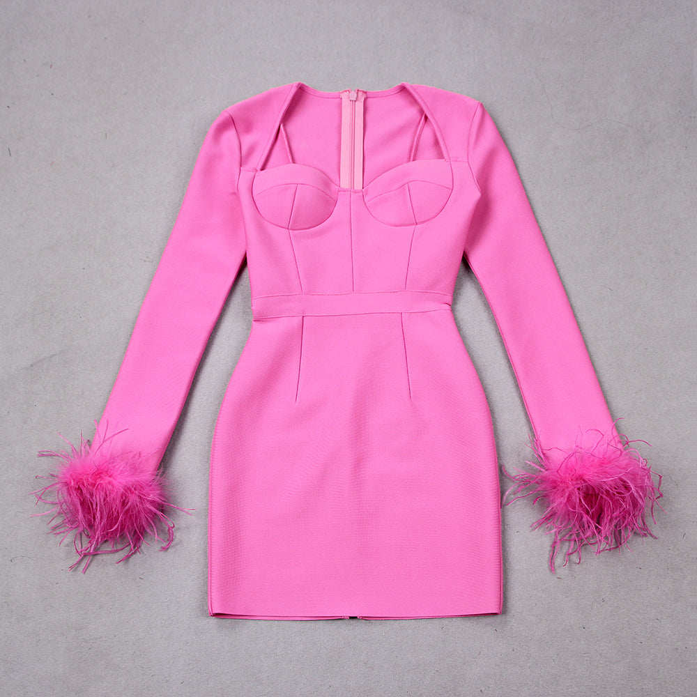 Daphne | Feather Cuff Cocktail Mini Dress