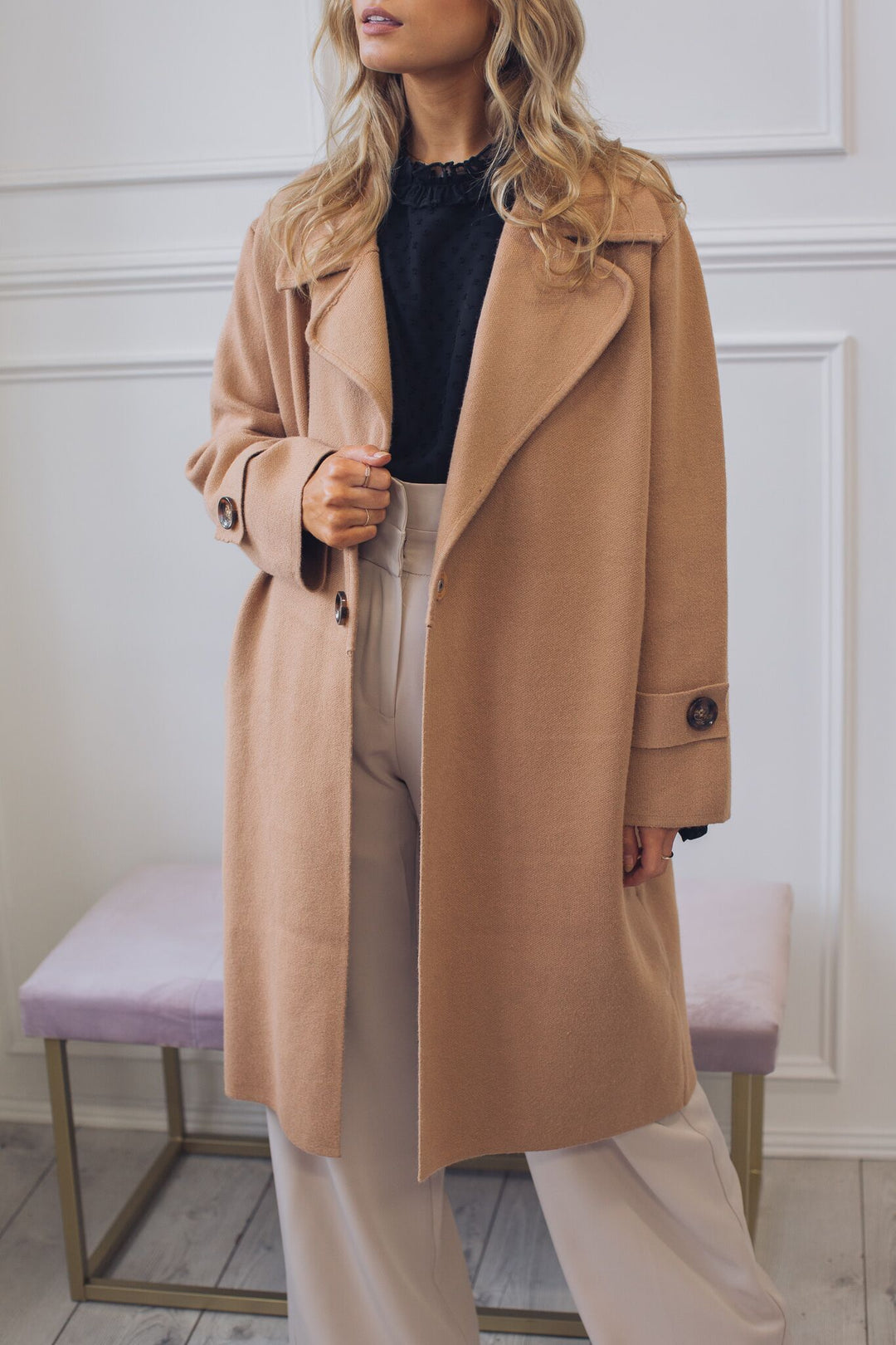 Tailored Open Front Long Coat