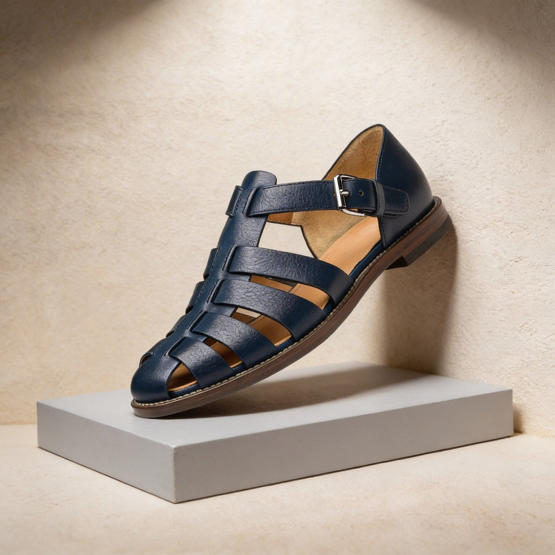 Men's Leather Fisherman Sandals with Woven Straps