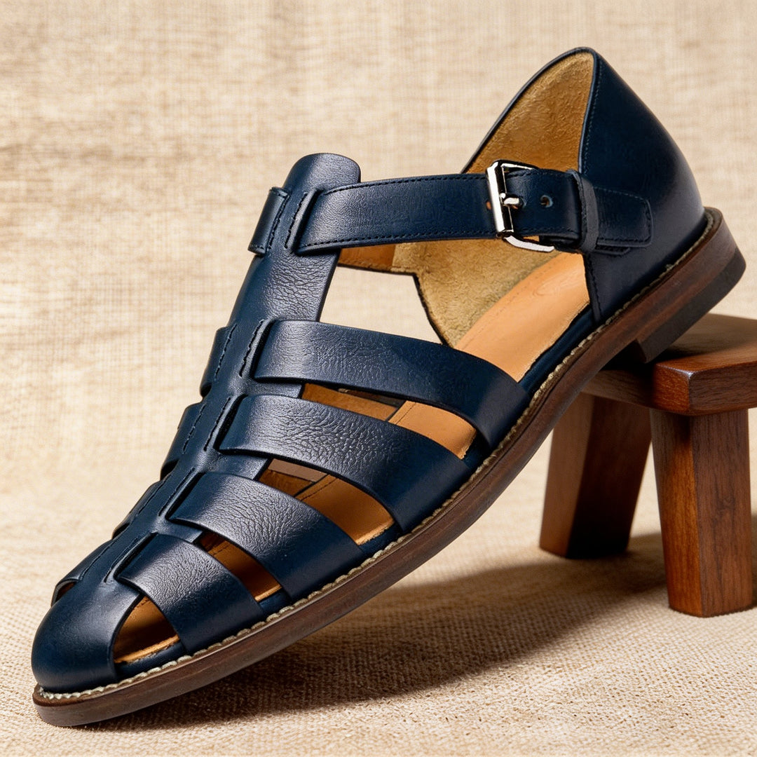 Men's Leather Fisherman Sandals with Buckle Strap