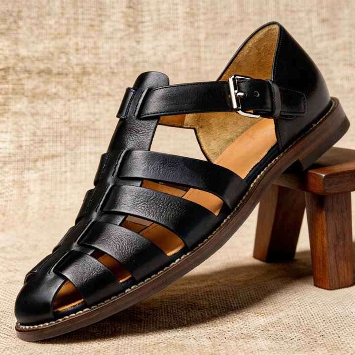 Men's Leather Fisherman Sandals with Woven Straps