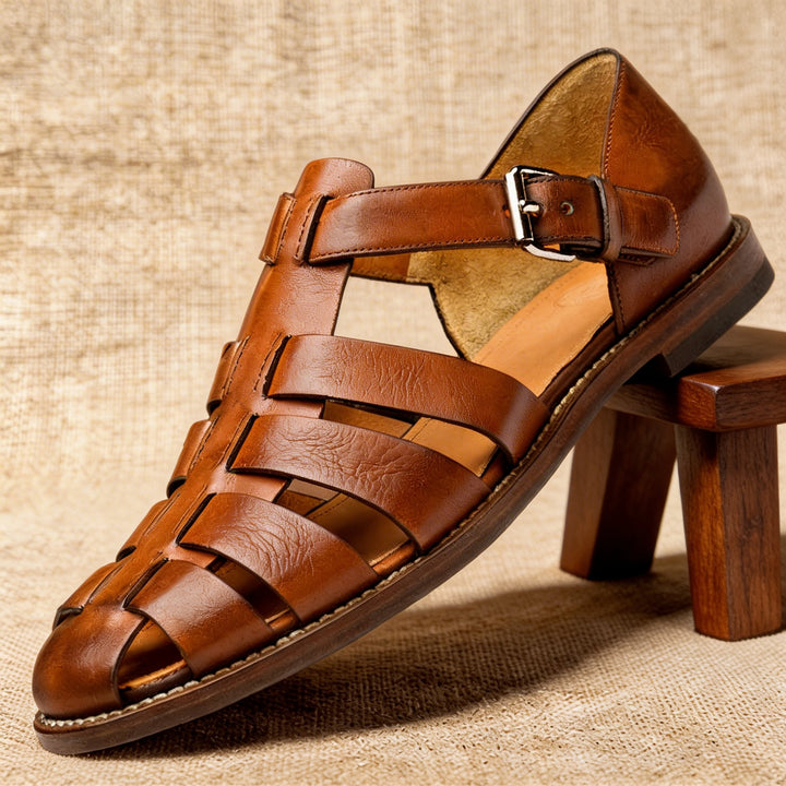 Men's Leather Fisherman Sandals with Buckle Strap
