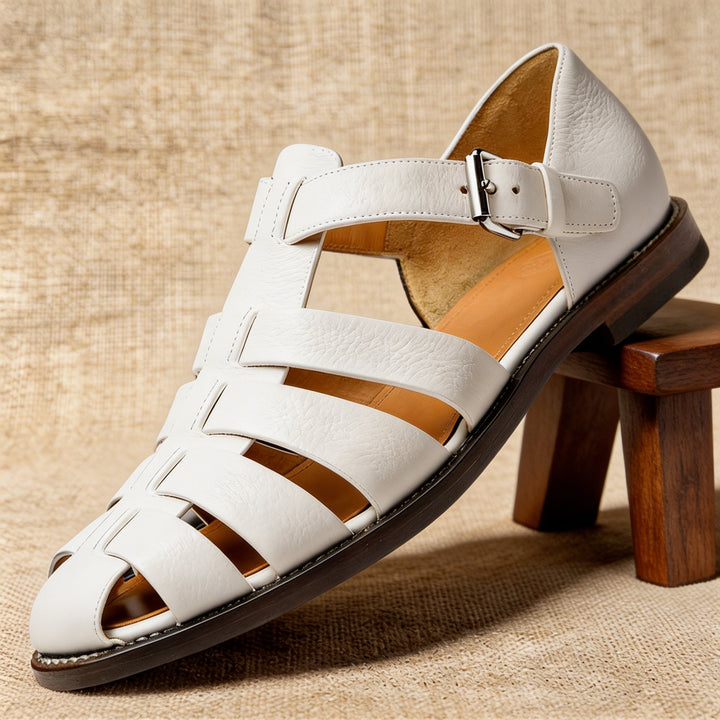 Men's Leather Fisherman Sandals with Woven Straps