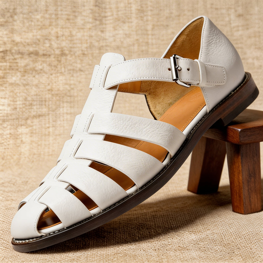 Men's Leather Fisherman Sandals with Buckle Strap