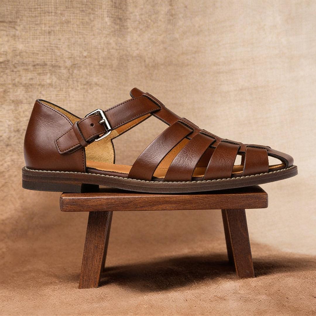 Men's Leather Fisherman Sandals with Woven Straps
