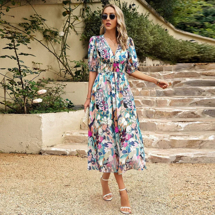 Dahlia | Floral V Neck Occasion Midi Dress