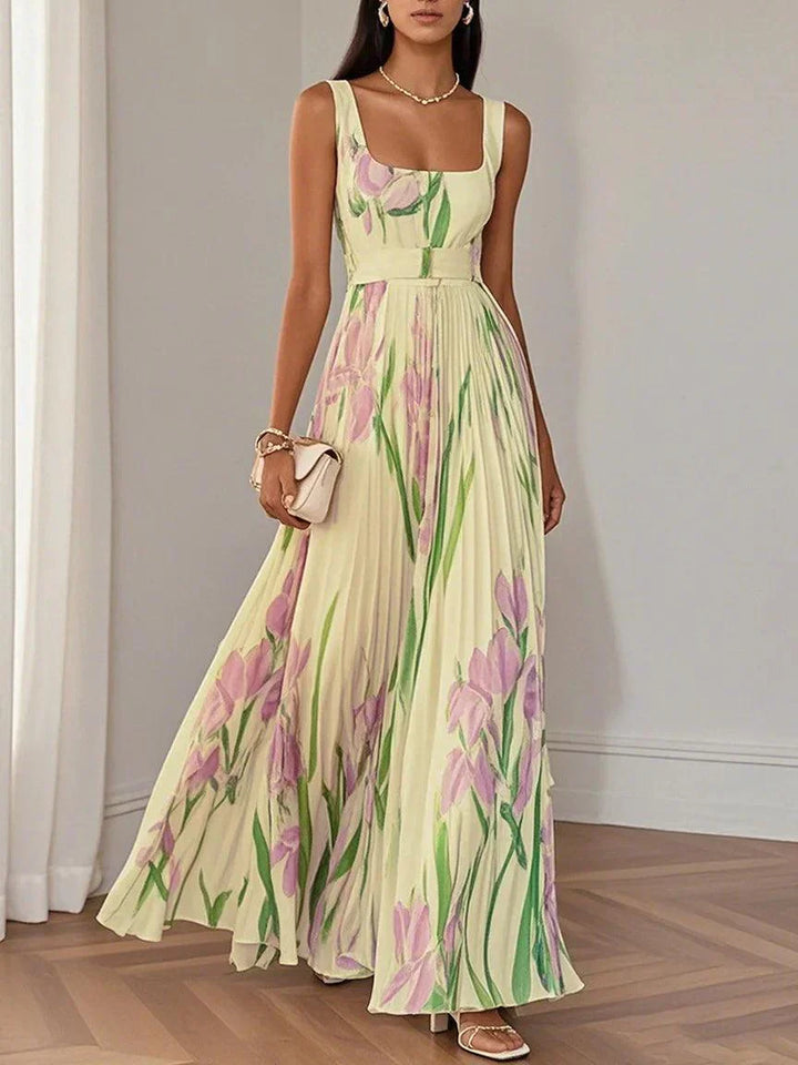 Elise | Floral Pleated Occasion Maxi Dress